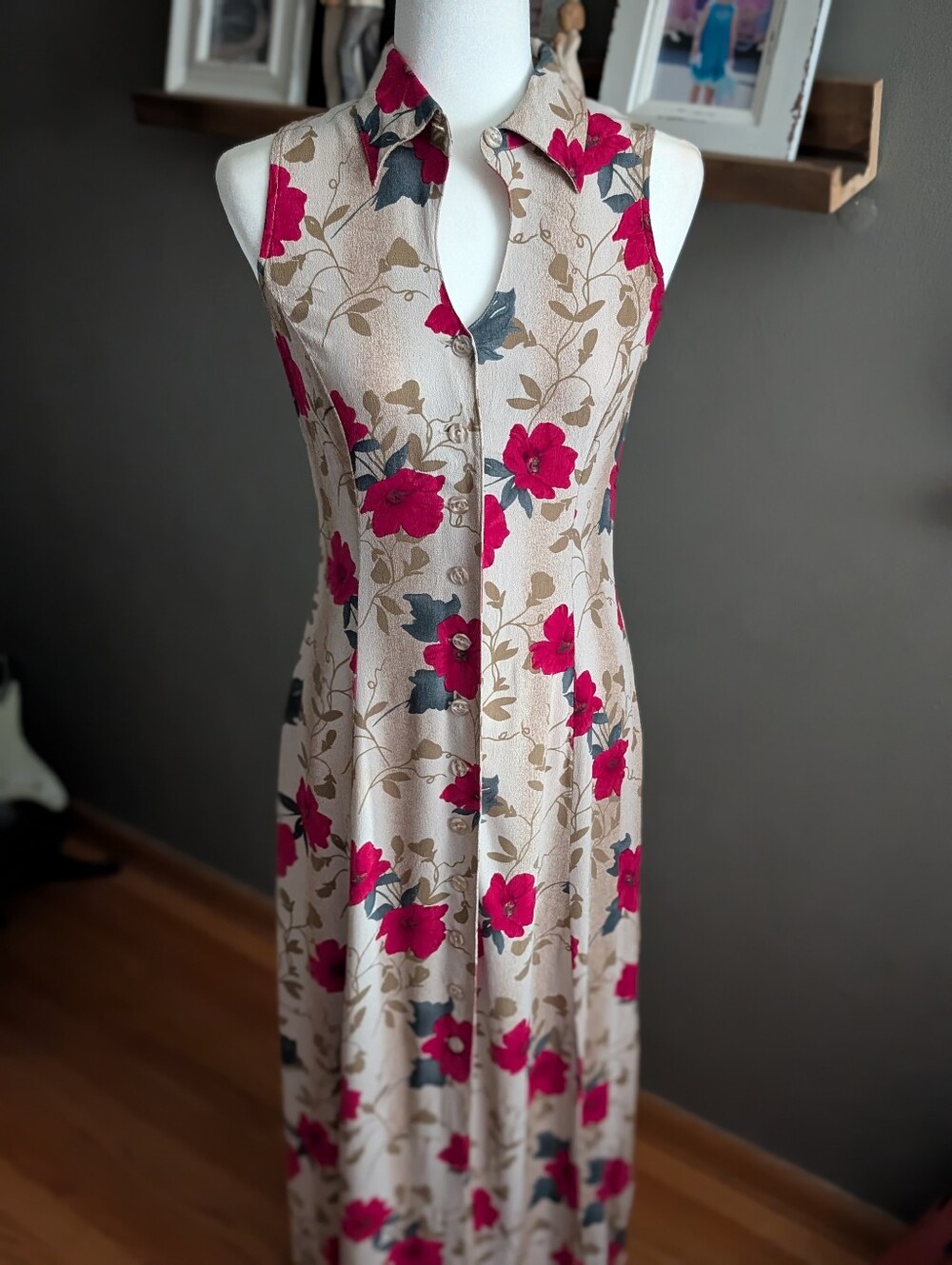 Vintage 90s Christopher Banks Floral Maxi Dress Size 6 Button Front Side Slits